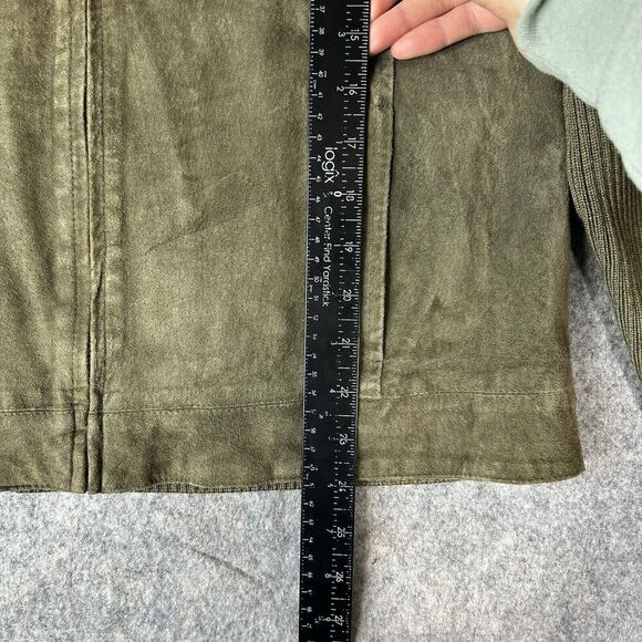 Pendleton Sweater Jacket Black Leather & Merino Wool Zip Front Women's L Olive - Picture 4 of 8